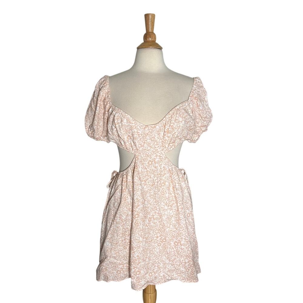 Le Lis Linen Blend Peach Floral Mini Dress Sexy Cut Outs Beach Beachy Bow JJ3